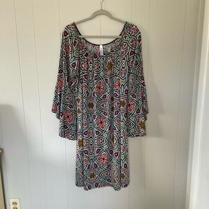 Elegant Multicolor Patterned Midi Dress